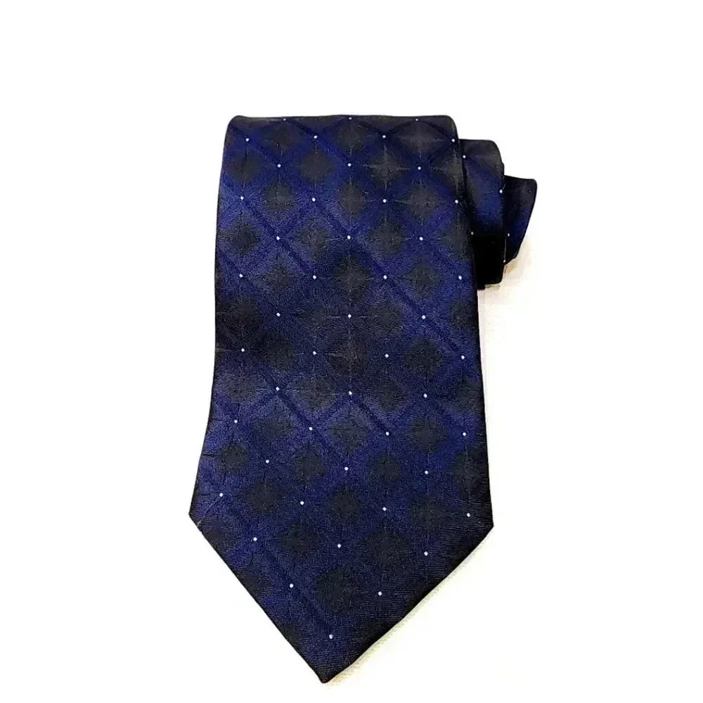 Valentina 100% silk man's Blue w white dotted Tie 60"L x 4" W made in Italy